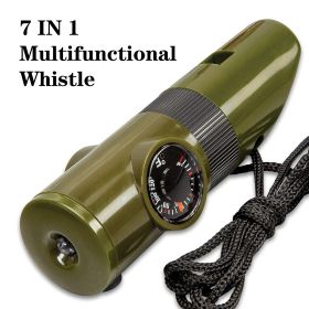 ABS 7 In 1 Multifunctional Survival Whistle With LED Light; Compass; Thermometer; Suitable For Camping; Hiking; Outdoor Essential Accessories - Green