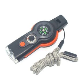 7 In 1 Military Survival Whistle; Multi-function Emergency Life Saving Tool; Outdoor Camping Fishing Hiking; Flashlight Compass - Orange