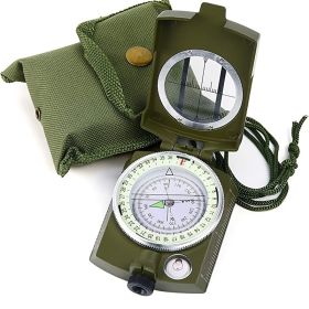 Military Lensatic Sighting Compass; Survival Tactical Backpacking Compact; Handheld Gear With Carry Bag; Waterproof Compass - Army Green