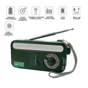 Emergency Radio Hand Crank Solar; Portable Weather Radio With AM/FM/WB/NOAA; Bright Flashlight; SOS Alarm; 2000mAh Cell Phone Charger - Green