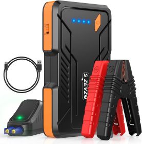 S ZEVZO Jump Starter 1000A Peak Portable Jump Starter for Car - 12V Auto Battery Booster USB Charge, LED Flashlight Jump Box - Orange+Black