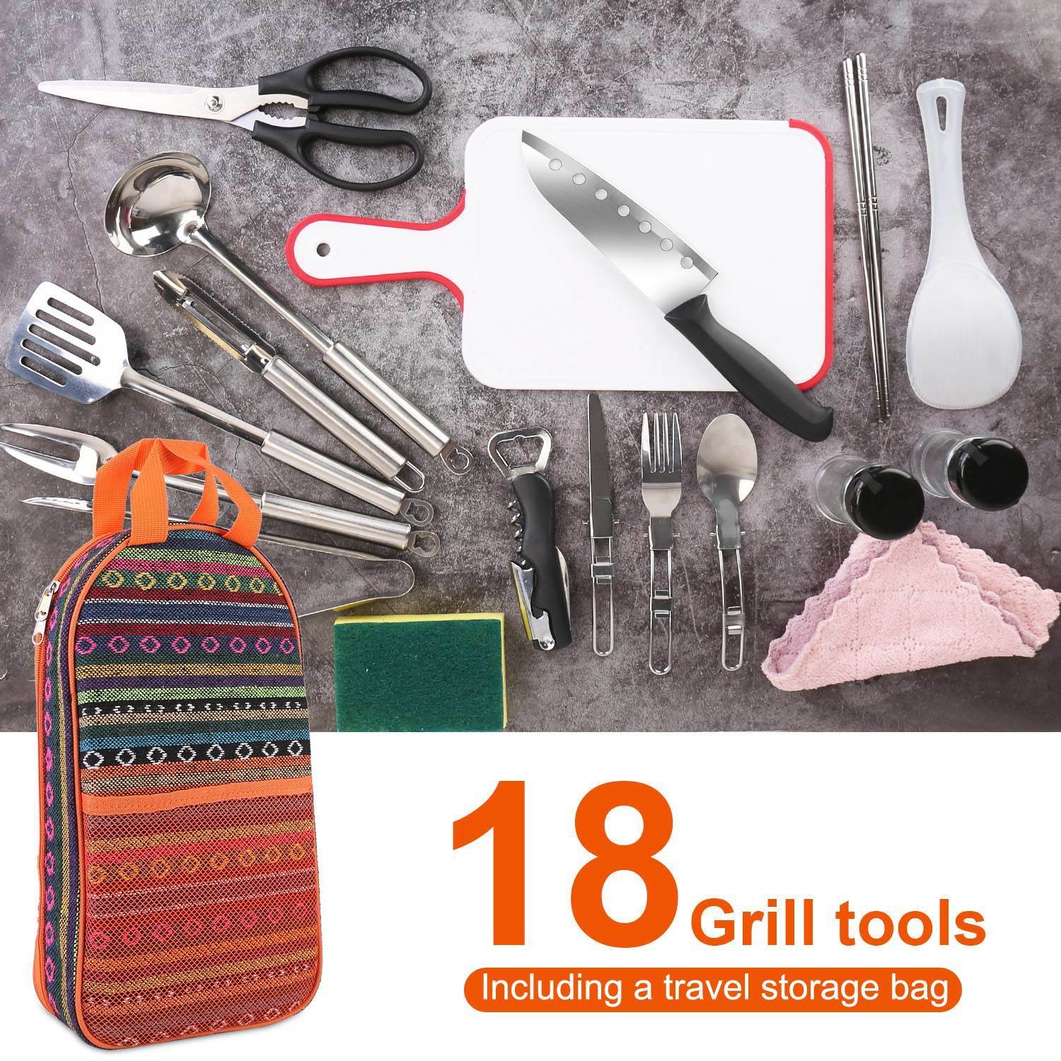 19Pcs Camping Cooking Utensil Kit Portable Picnic Cookware Outdoor Kitchen Equipment Gear Campfire Barbecue Appliances with Storage Bag - 19Pcs/Set 19Pcs Camping Cooking Utensil Kit Portable Picnic Cookware Outdoor Kitchen Equipment Gear Campfire Barbecue Appliances with Storage Bag - 19Pcs/Set