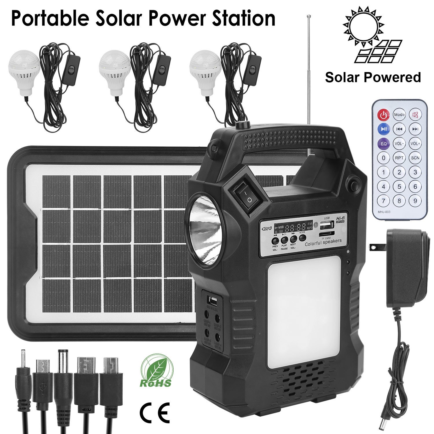 Portable Solar Power Station Rechargeable Backup Power Bank w/Flashlight 3 Lighting Bulbs For Camping Outage Garden Lamp - Black Portable Solar Power Station Rechargeable Backup Power Bank w/Flashlight 3 Lighting Bulbs For Camping Outage Garden Lamp - Black