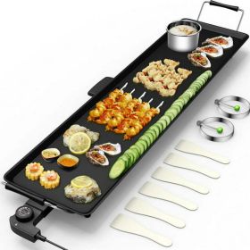 Electric Teppanyaki Tabletop Grill Griddle BBQ Grill Non Stick Camping - BLACK - steel