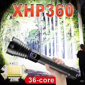 XHP360 Led Flashlight 26650 Rechargeable Torch Usb Powerful Tactical Flash Light Zoomable Hunting Lantern Waterproof Hand Lamp - Without Battery