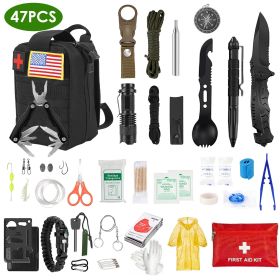 47Pcs Emergency Survival Kit Survival EDC Gear Equipment Tool - Black