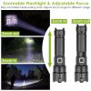 Tactical LED Flashlight Zoomable Rechargeable Search Light Torch - Black