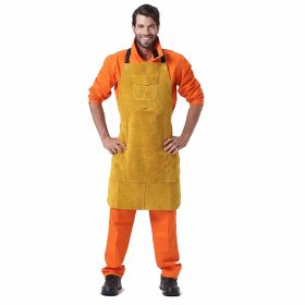 Brown Leather Breast Apron Wear Resistance Cut Insulation For Electric Welding Operation (Option: Golden-91x58cm)