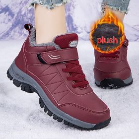 Men's High-top Travel Fleece-lined Warm Hiking Shoes (Option: YS9706 Zao Hong-43)