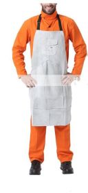 Brown Leather Breast Apron Wear Resistance Cut Insulation For Electric Welding Operation (Option: White-91x58cm)