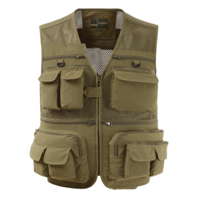 Multi-pocket Men's Professional Photography Vest (Option: Light khaki-L)