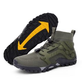 Outdoor Large Size Hiking Shoes Men's Lightweight High-top (Option: L2026 Army Green-38)