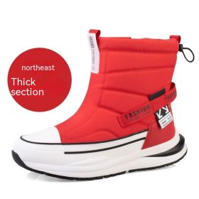 Winter Wool Lining Waterproof Casual Men's Cotton Shoes (Option: Z88 Women's, Bright Red-41)